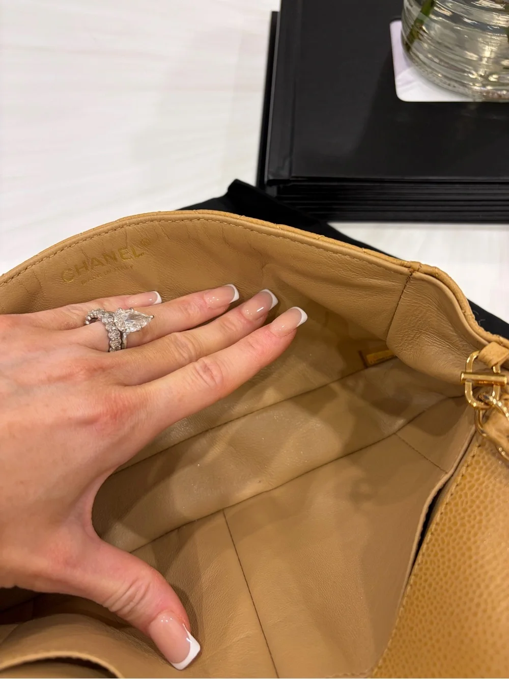 CHANEL Quilted Shoulder Bag in Camel Tan with Gold Hardware
